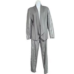 Stella Carakasi Womens 2 piece mixed media faux leather gray suit, sz small